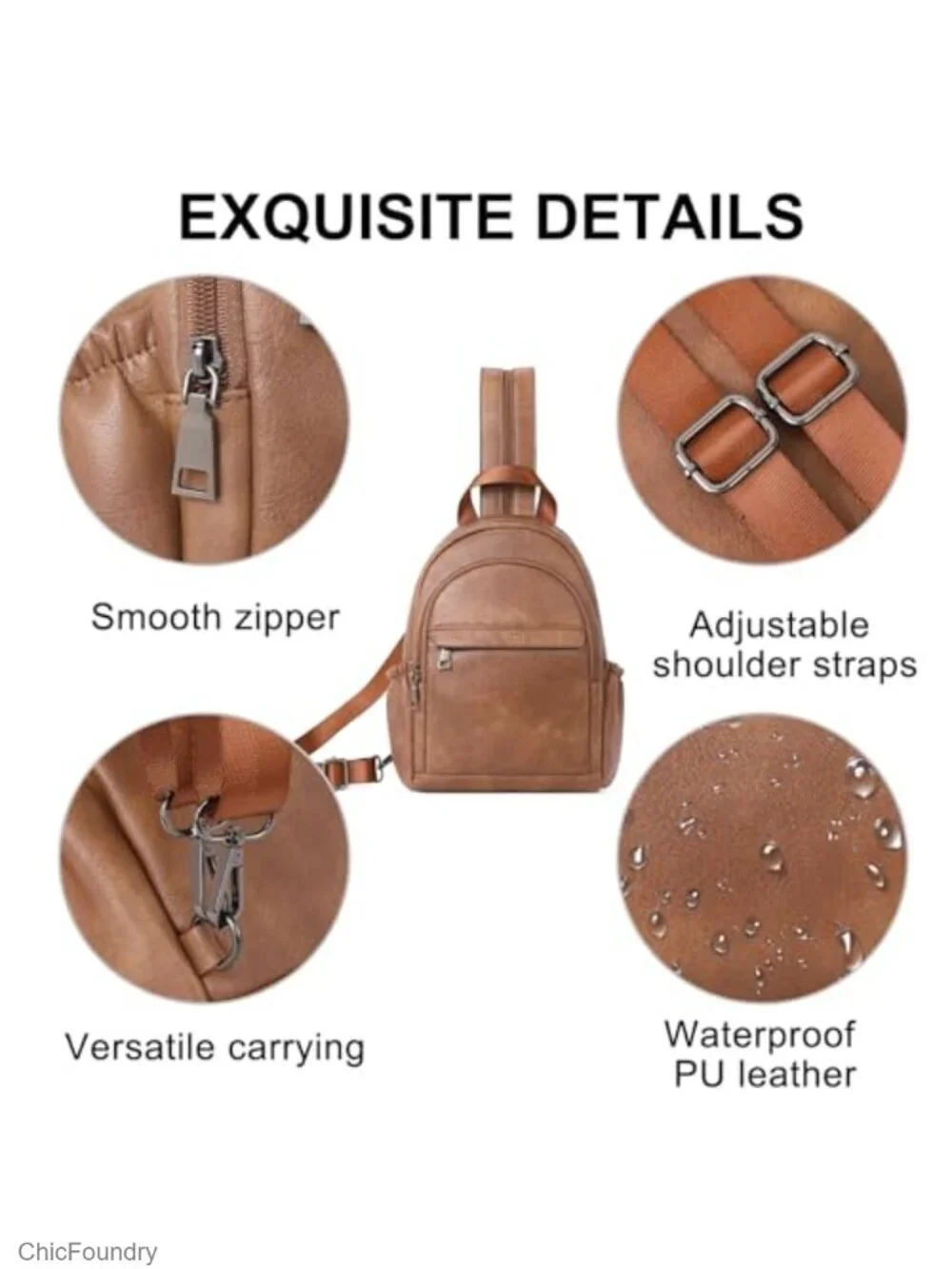 Sling Backpack Convertible Crossbody PU Leather Small Travel Purse
